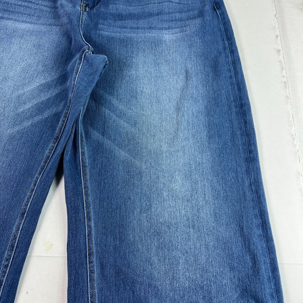 Halara Jeans Women's 36x23* High Rise Rolled Hem Wide Leg Crop Blue Denim No Tag - Picture 4 of 16